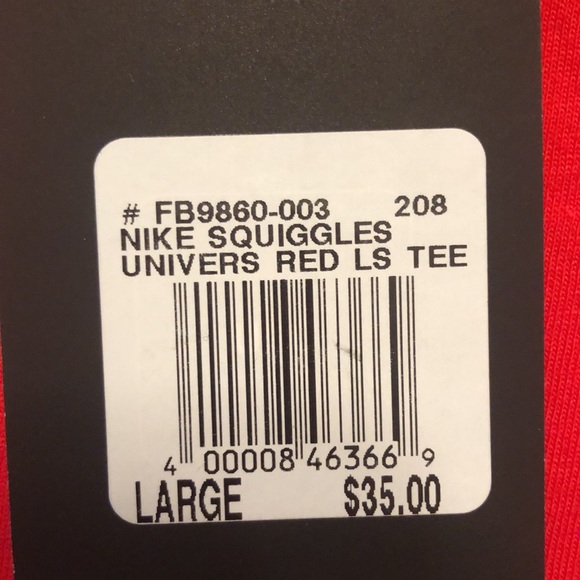 NIKE SQUIGGLES UNIVERSITY RED LONG SLEEVE TEE LARGE - Picture 9 of 11